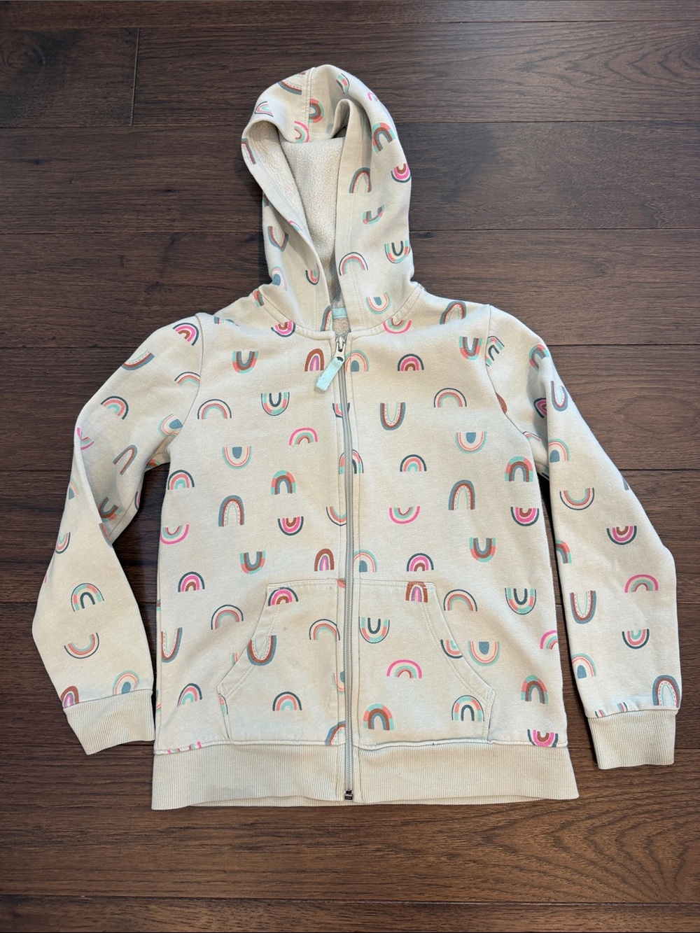 Cat & Jack Cream Zip Up Hoodie with Rainbow Print Size Medium 7/8 - C34-110
